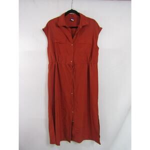 Old Navy Orange Rayon Shirt Mini Dress sz M Dawstring Waist Pockets Boho Cottage